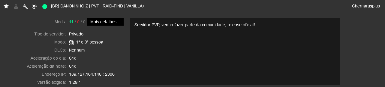 Informações sobre o servidor